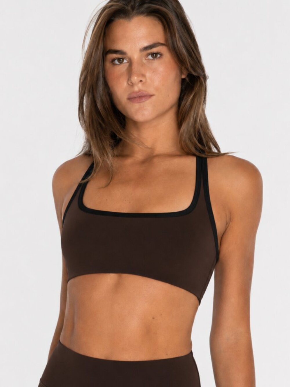 FORM Racer Bra - Espresso Brown / Black Contrast Racerback Sports Bra Medium